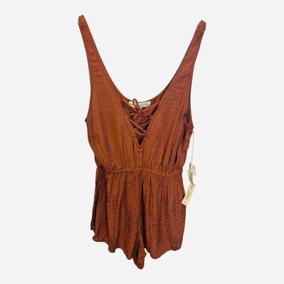 Saltwater Luxe Romper Large Sleeveless V-Neck Tie Short Copper Orange Brown - Picture 1 of 6
